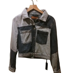 Blank NYC patchwork cutout sleeve cropped jacket blue. Size M (US) (NWT)